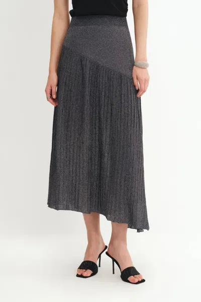 Fabrique Hadley Slanted Hem Skirt In Metallic Yarn In Gray