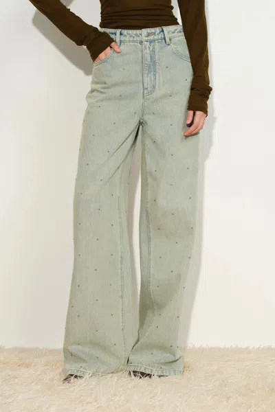 Fabrique Hadrian Studded Wide Leg Jeans In Cotton Denim In Blue