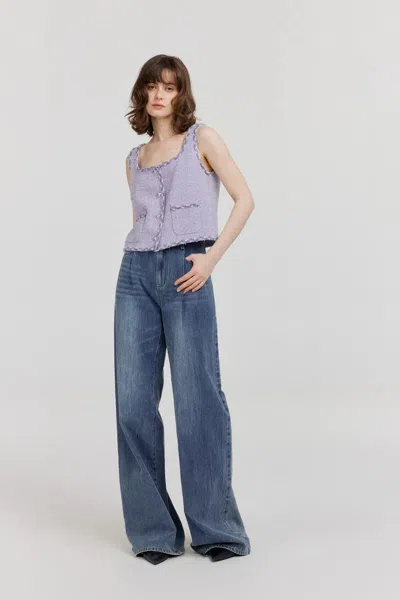 Fabrique Hailey Contrast Trim Vest In Herringbone Tweed In Purple