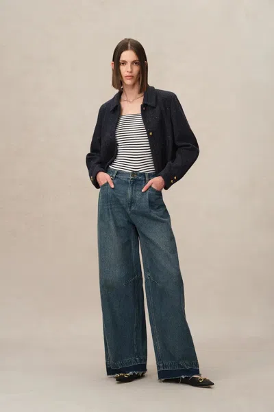 Fabrique Hailey Herringbone Jacket In Merino Wool Tweed In Blue