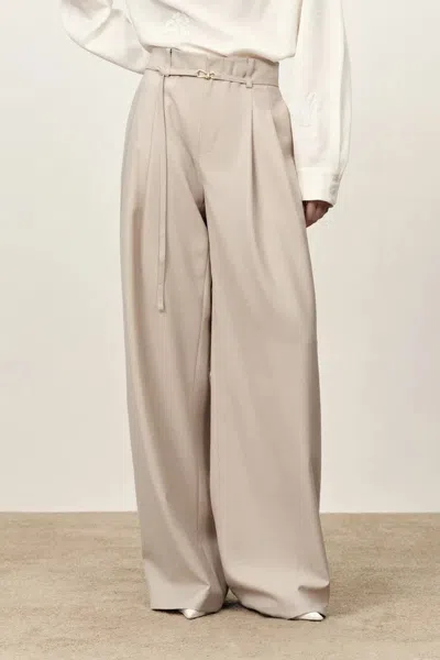 Fabrique Halley Tie Waist Wide Leg Suit Pants In Wrinkle Resistant Suiting Fabric In Neutral