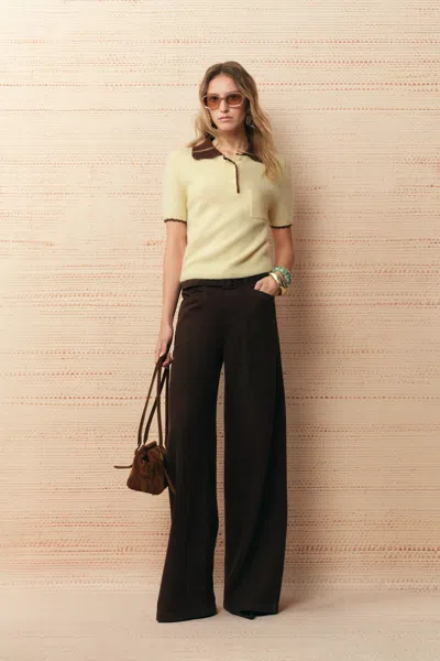 Fabrique Hani Hand Crochet Polo Knit Top In Yellow