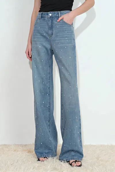 Fabrique Harper Bow Embellished Jeans In Cotton Denim In Blue