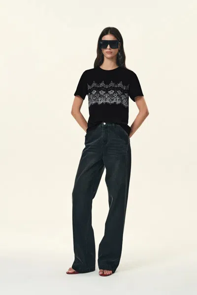 Fabrique Harper Couture-inspired Lace Print T-shirt In Cotton In Black