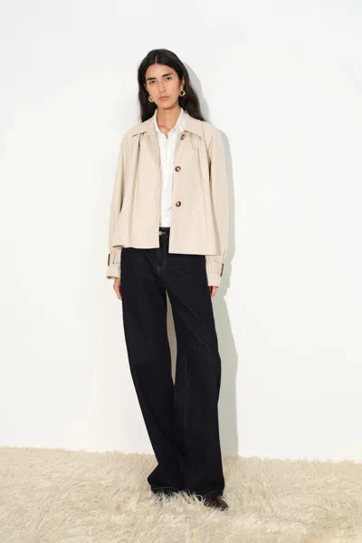 Fabrique Harper Ruched Crop Trench Coat In Cotton In Earth Tone