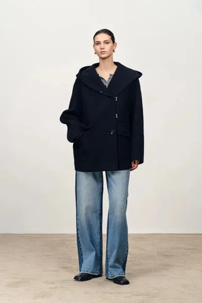 Fabrique Harper Sailor Style Oversized Hood Parka In Merino Wool Knit In Blue