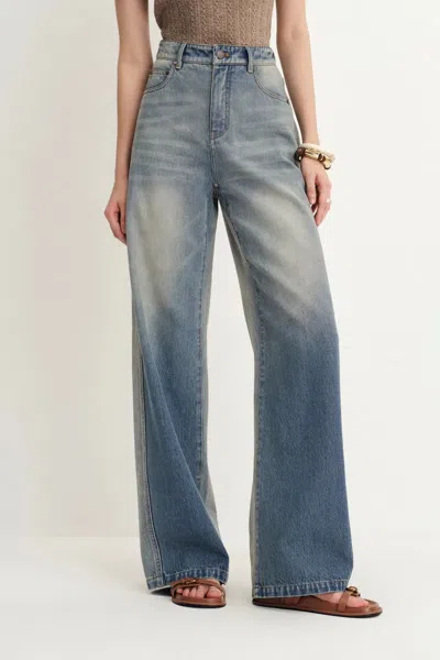Fabrique Harper Two Tone Wide Leg Jeans In Cotton Denim In Blue