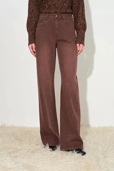 Fabrique Harreit Vintage Split Hem Straight Leg Jeans In Cotton Denim In Brown