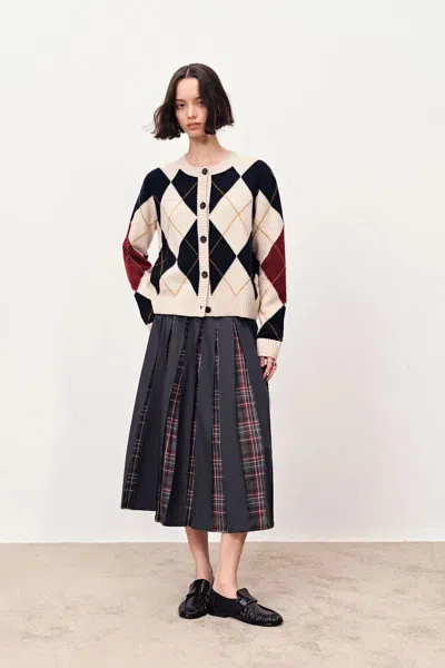 Fabrique Hart Argyle Cardigan In Merino Wool Knit In Multi