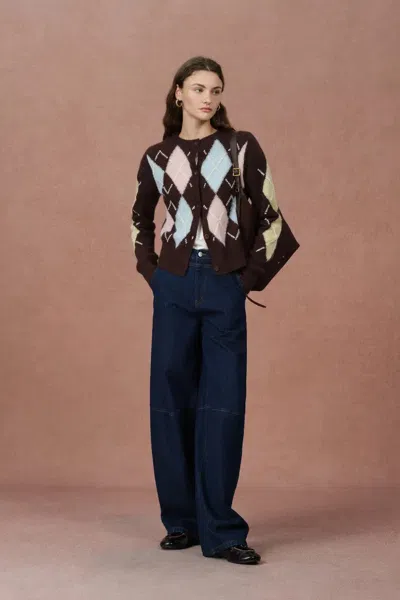 Fabrique Hart Argyle Short Cardigan In Wool Cashmere Blend Knit In Multi