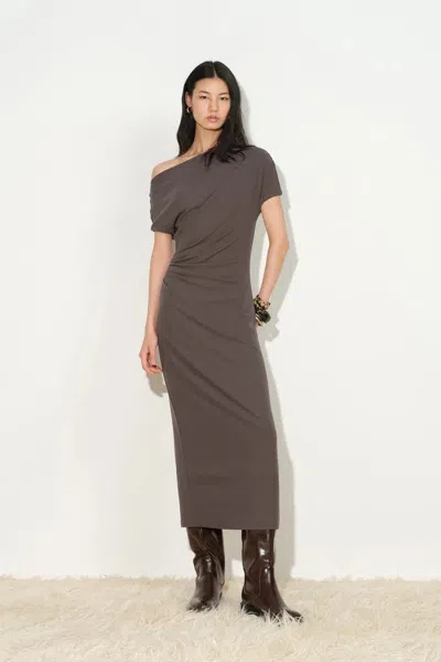 Fabrique Hazel Draped Off Shoulder Dress In Gray