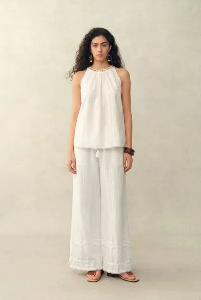 Fabrique Hazel Halter Neck Sleeveless Top And Pants Matching Set In Cotton In White
