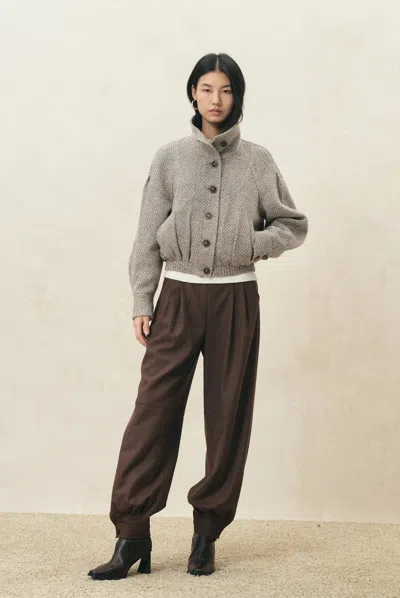 Fabrique Hazel Textured Harrington Cropped Jacket In Wool Blend In Gray