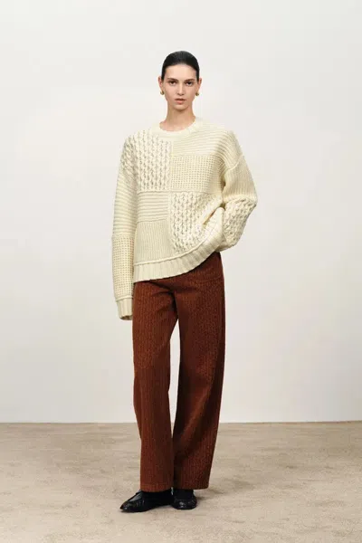 Fabrique Heidi Mixed Texture Sweater In Merino Wool Knit In White