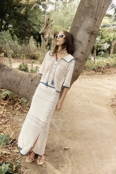 Fabrique Helle Crochet Top & Skirt Set In Linen Blend Crochet In White