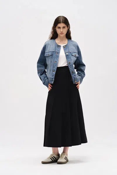 Fabrique Helmingham Round Neck Jacket In Lyocell Denim In Blue