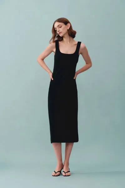 Fabrique Hera Black Wide Sleeveless Strap Dress In Stretch Yarn Knit