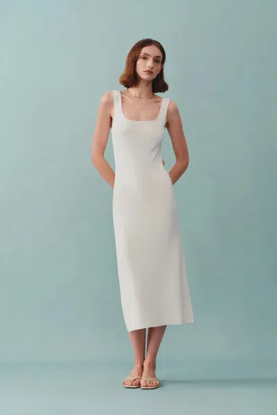 Fabrique Hera Wide Sleeveless Strap Dress In Stretch Yarn Knit In White