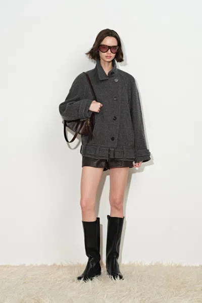Fabrique Hildegard Belted Cropped Coat In Wool Blend In Black