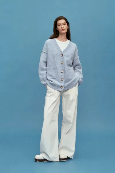 Fabrique Hiroko Oversized Knit Cardigan In Wool Bouclé In Blue