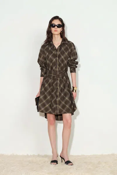 Fabrique Holly Plaid Shirt Dress In Brown
