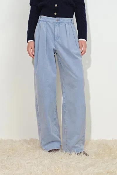 Fabrique Honora Pleated Wide Leg Pants In Cotton Corduroy In Blue