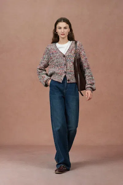 Fabrique Hygge Irregular Cable Cardigan In Merino Wool In Multi