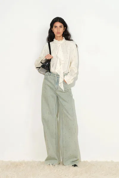 Fabrique Hypatia Metallic Dot Ruffle Blouse In White