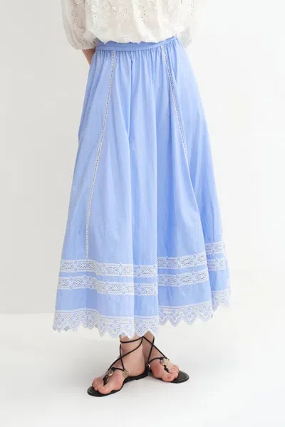 Fabrique Imperia Embroidered Skirt In Premium Cotton Poplin In Blue