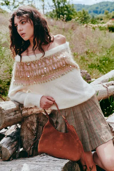 Fabrique Ione Hand Beaded Off Shoulder Sweater In Alpaca Wool In Multicolor