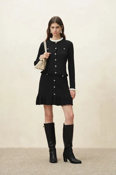 Fabrique Irene Scalloped Crochet Openwork Cardigan In Wool Blend In Black