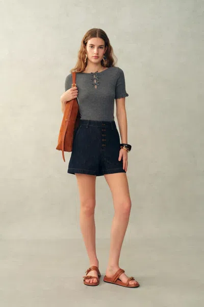 Fabrique Iris Bow-detail Ruffle-cuff Top In Sheep Wool Knit In Gray