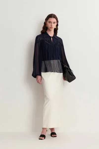 Fabrique Iris Lacework Blouse In Crepe Georgette In Blue