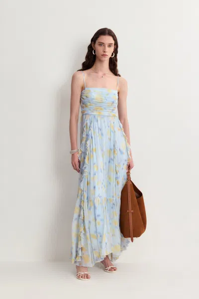 Fabrique Iris Ruffle Slip Dress In Crepe Georgette In Blue