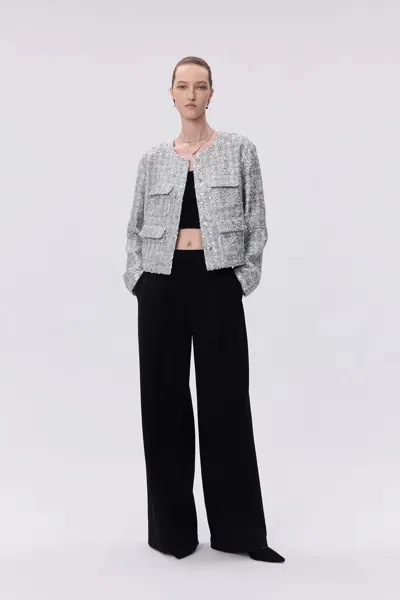 Fabrique Iris Shimmering Silver Jacket In Sequined Tweed In Gray