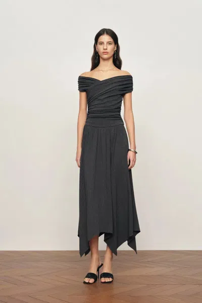 Fabrique Isabella Smocked Drape Sleeveless Dress In Brushed Cotton Blend In Black