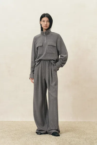 Fabrique Isadora Half Zip Knit Top In Wool Blend In Gray