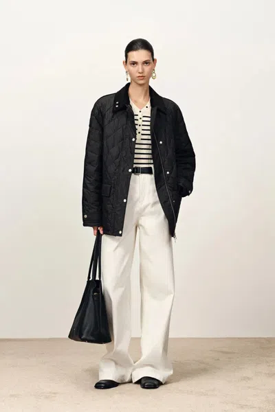 Fabrique Isla Contrast Collar Quilted Down Jacket In Water-resistant Cotton In Black