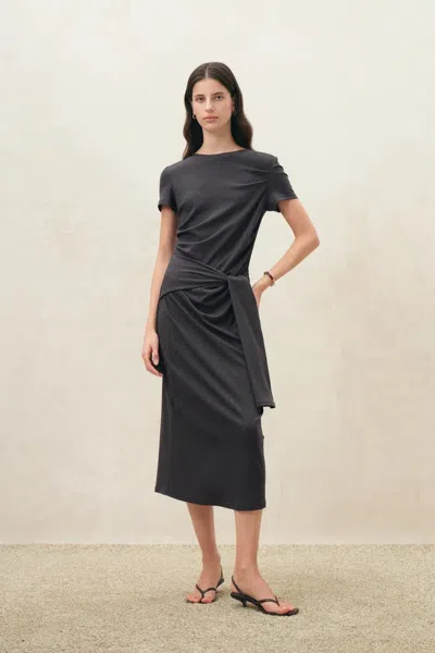 Fabrique Isla Grey Ruched Tie Front T-shirt Dress In Gray
