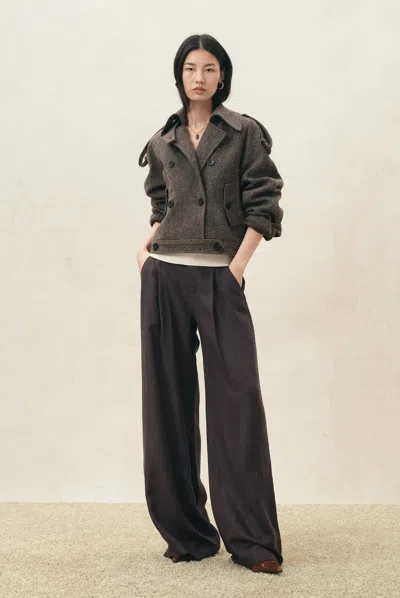 Fabrique Isolde Flecked Herringbone Cropped Coat In Wool Blend In Brown