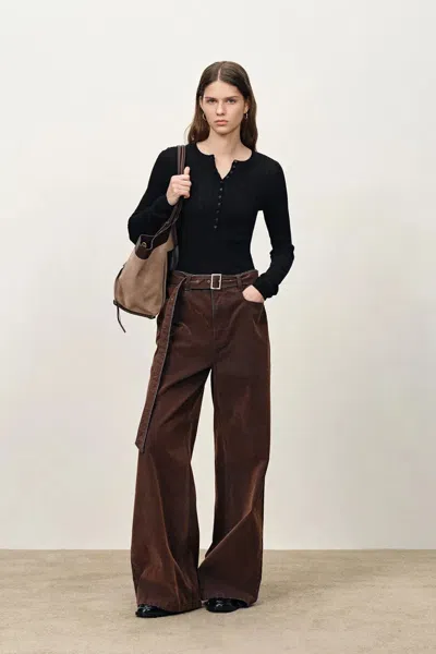 Fabrique Issac Lightweight Long Sleeve Sweater In Merino Wool Cable Knit In Black