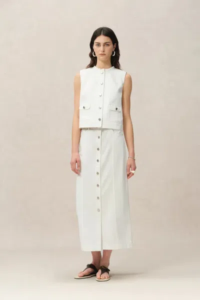 Fabrique Ivan Ruffled Denim Vest In Technical Lyocell Denim In White