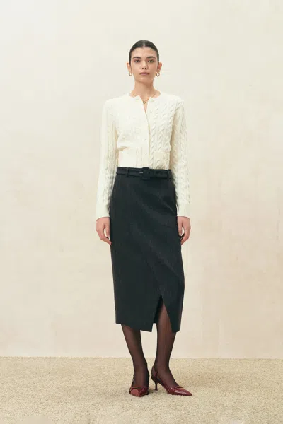 Fabrique Ivy Cable Knit Cardigan In Wool Blend In White