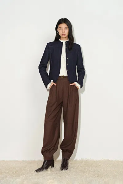 Fabrique Ivy Herringbone Cinched Waist Jacket In Blue