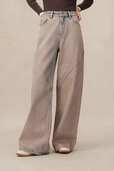 Fabrique Ivy Wide Leg Jeans In Washed Cotton Denim In Pink