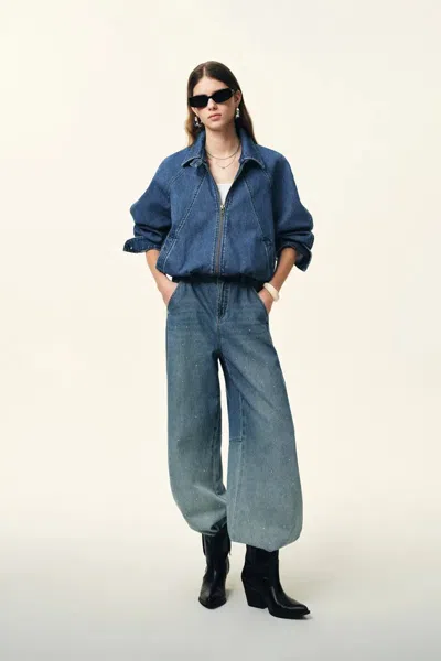 Fabrique Janet 90s Inspired Ballon Jacket In Cotton Denim In Blue