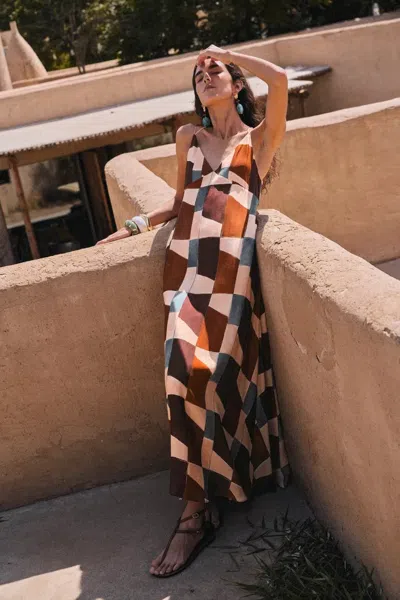 Fabrique Janise Riad Print Halter Dress In Light Crinkle Gauze In Multi