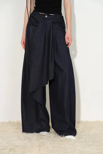 Fabrique Jayne Belted Wide Leg Jeans In Cotton Denim In Blue