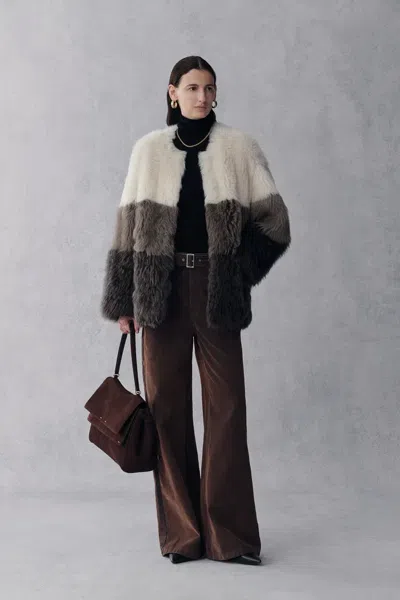 Fabrique Jessie  Leather Trim Color Block Wool Fur In Italian Sourced Sheep Fur In Multi