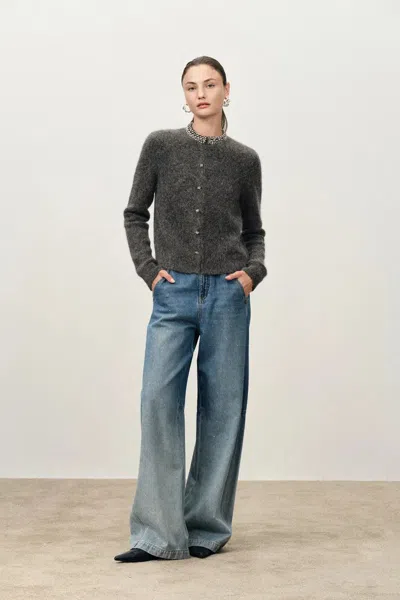 Fabrique Jinelle Embellished Collar Cardigan In Alpaca Blend Knit In Gray